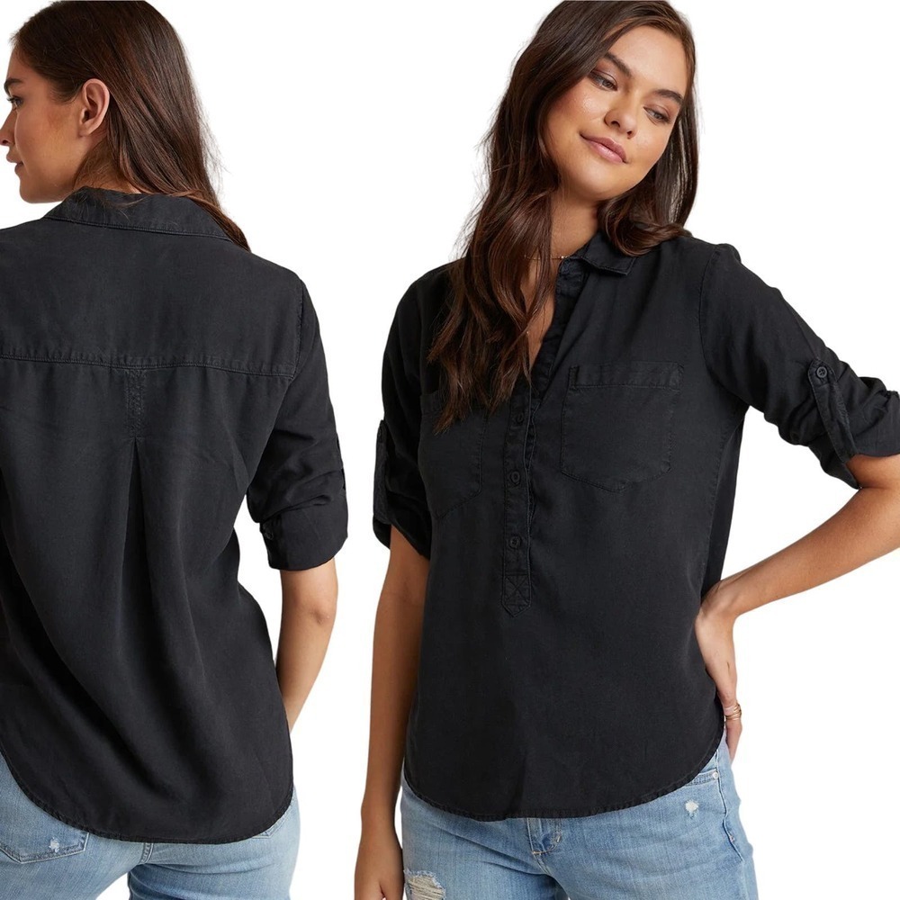 Bella Dahl Pullover Placket Shirt in Vintage Black Size Small Tencel Lyocell